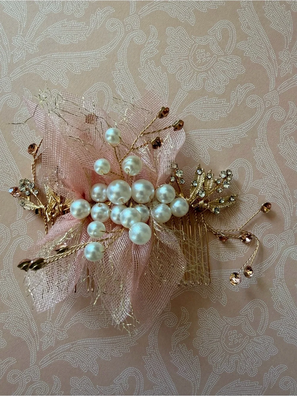 Pearl Cluster Rose Gold Floral Hair Comb - Women Accessories